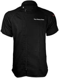 ChefsCloset Personalized Jamison Men's Short Sleeve Chef Coat – Embroidered Chef Jacket with Offset Zipper and Mesh Panels (Black, X-Small)