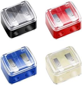 Makeup Pencil Sharpener, 4 Pack Dual Hole Cosmetic Pencil Sharpener for Lip Liner Eyeliner and Brow Pencils, Cosmetic Manual Tools for Women and Makeup Artists,Stainless Steel Blades and Plastic Cover