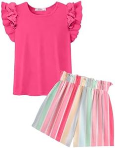 Arshiner Summer Outfits for Girls Clothes Short Sleeve Shirts and High Waist Short Sets with Pockets,11-12 Y