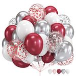 Burgundy Red and Silver Balloons, 60 Packs 12 Inch Wine Red and White Silver Metallic Confetti Balloons with Ribbons for Women Birthday Wedding Bridal Shower Retirement Party Decorations Supplies