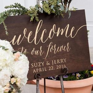 SWEET CAROLINA COLLECITVE Personalized Wedding Welcome Sign - Walnut Wood Wedding Signs for a Memorable Day - Welcome to Our Wedding Sign, Rustic Wedding Name Sign Featuring Couple's Name and Date