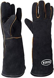 HUAFA Gants de Four, Cuir Gants de Barbecue,16 inch(41cm) Universel Gants de Cuisine Résistant à la Chaleur,Parfait pour Grill BBQ Cuisine Four de Cuisson Coin du Feu Cheminée (Peau de Vache, Noir)