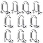 Belle Vous 10 Pack Stainless Steel M6 D Ring Screw Shackles with Pins - Heavy Duty Shackles - 5.7mm Thick and 220kg Capacity - For Marine Mounting, Camping, Sports & Hiking Accessories