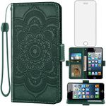 Asuwish Compatible with iPhone 5S 5 SE 2016 5SE Wallet Case Tempered Glass Screen Protector Leather Card Holder Cell Phone Cover for iPhone5 iPhone5s iPhoneSE iPhone6se i 6SE iPhone5se Men Dark Green