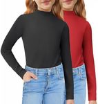 Arshiner T Shirts for Kids Girls Girls Mock Neck Long Sleeve Shirt Girls Christmas Shirt Slim Fit Base Layer Tops Black/Red 5-6 Years