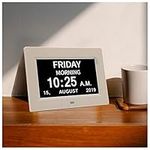 3 Colors Extra Large Impaired Vision Digital Clock with Day and Date for Elderly Calendar Day Clock Auto Dimmable Clock with Non-Abbreviated Year & Month Alarm Clock (7 inch White)