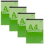 Pukka Pad Essentials A4 Refill Pad – Pack of 4 Tape Head-Bound Notepads for Easy Tear-Out with 160 Pages, 80 Sheets of 60GSM Lined FSC Paper with Margins - Green