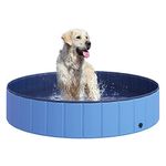 PawHut Foldable Dog Paddling Pool Pet Cat Swimming Pool Indoor/Outdoor Collapsible Summer Bathing Tub Shower Tub Puppy Washer (Φ140 x 30H cm, Blue), D01-014BU