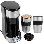 Salter COMBO-8029 Digital Coffee Maker to Go Including Set of 2 420 ml Stainless Steel Travel Mugs, 24 Hour Programmable Timer, Compatible with Ground Coffee/Pads, Prepares in Approx. 3-4 Minutes