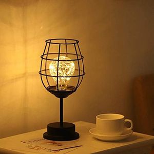 Osairous Luce Notturna retrò Ferro, Lampada da Tavolo Creativa Calice di Vino, Lampada Notturna del Filo di Rame per Casa Ristorante Hotel