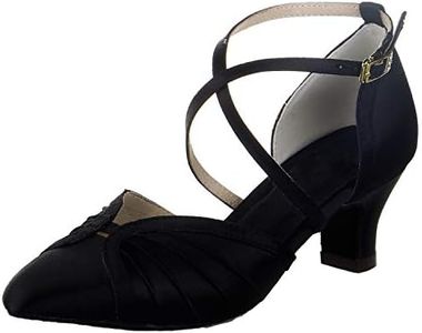 JIAJIA 00966 Women's Satin Sandals Block Heel Latin Salsa Performance Dance Shoes Color Black,Size 9.5 B(M) US/41 EU