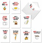 NobleWorks - 10 Assorted Happy Birthday Cards - Funny Bday Greeting Cards with Cartoons, Bulk Boxed Notecard Set - Birthday Puns AC6119BDG-B1x10