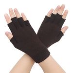 ZLYC Women Winter Fingerless Gloves Wool Knit Half Finger Stretch Glove (Solid Brown)