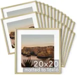 HAUS AND HUES 20x20 Gold Metal Picture Frames Matted to 16x16 - Features Premium Aluminum & Hanging Hardware, Shatterproof Plexiglass - Ideal for Home, Room, Office (20x20 in, Gold, Set of 25)