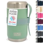 520ml Insulated Food Flasks For Hot Food – Double-Wall Stainless Steel Hot Food Flask With Spoon – Thermal Lunch Box keeps Meals Drinks Hot or Cold for 6 Hours – Leakproof Soup Containers (Eucalyptus)