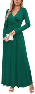 OUGES Womens Long Sleeve Green Dress Christmas Holiday Dresses for Women V-Neck Wrap Waist Maxi Dress(Green,XXL)