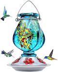 BOLITE Hummingbird Feeders for Outdoors Hanging, 18058B Hand Blown Glass, 22 Ounce, 5 Feeding Ports with Perch, Blue