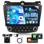 Podofo Apple Carplay Android Auto【6+128G】 Car Stereo for for Honda Accord 2003 2004 2005 2006 2007,10.1” Touchscreen Car Radio Receiver with Bluetooth/GPS/Mirror Link/SWC/WiFi+MIC+AHD Backup Camera