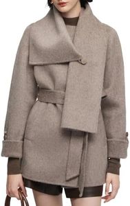 GOELIA Winter Coat for Women Alpaca Wool Blend Double-Faced Wrap Coat with Scarf and Belt Adjustable Button Cuffs (US, Alpha, X-Small, Regular, Regular, Melange Camel)