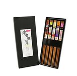 Exzact Chopsticks Gift Set - 5 Pairs of Reusable Natural Bamboo Chopsticks in a Beautiful Black Handmade Box - Decorated Japanese Style