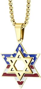 555Jewelry Stainless Steel Star of David & US Flag Necklace Pendant, 16-24" Box Chain, 22, Stainless Steel, No Gemstone
