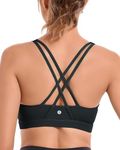 RUNNING GIRL Strappy Sports Bra-Scoop Neck Spaghetti Strap Padded Sports Bra Medium Support Yoga Workout Bra Push up(WX3019 Black XL)