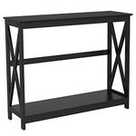 Yaheetech 2 Tier Console Sofa Side Table, Entryway Accent Tables X-Design with Storage Shelf Living Room Entry Hall Table Furniture, Black