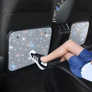 Pirador Bling Rhinestone Kick Mats Back Seat Protectors - Premium Car Seat Back Protector with Crystal Diamonds, Fits Most Cars - Stylish Car Interior Decor Accessories for Women & Girls White 2Pcs