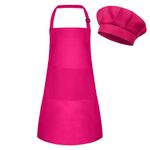 BOUBONI Kids Apron and Chef Hat Set Adjustable Child Art Aprons with 2 Pockets Toddler Chef Hat and Apron for Cooking Baking Painting (Rose Red)