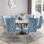 LOULENS Elegance Velvet Dining Chairs Set of 6, Luxury Comfortable Dining Room Chair, Accent Upholstered Chairs with Stainless Steel Legs for Dining Living Room, Blue
