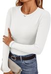 Ekouaer Womens Long Sleeve Shirts Crew Neck Fitted Ribbed Tops Basic Base Layer Soft Thermal Undershirts Tee White XL