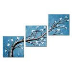 KREATIVE ARTS Modern 3 Panel Floral Canvas Art Abstract Flowers on Tree Branches Oil Painting Prints on Canvas Wall Decor for Living Room & Home Each Panel 12x16 Inches (Blue)