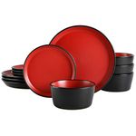 Gibson Soho Lounge Sofia Coupe Stoneware Dinnerware Set, Service for 4 (12pcs), Matte Red