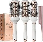 Lily England Round Hair Brush Set, 4 Piece Professional Blow Dry Kit with 3 Round Brushes and Comb for Styling, Beauty Gifts Sets for Women