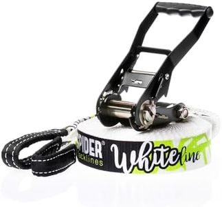 SPIDER SLACKLINE SKS01 - Slackline Kit White Line - Workout and Balance Training, Walk & Freestyle - Ratchet, Shoulder Bag - Maximum Load Capacity for Experienced Slackliners - Length 15 Metres