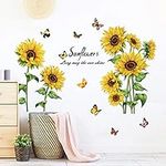 Sunflower Butterfly Wall Stickers, Peel & Stick Removable Garden Yellow Flower Art Murals Floral Decals , KHayRovies Self-Adhesive DIY Applique Wallpaper for Bedroom Bathroom Kitchen TV Background… (C)