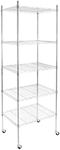 Mount-It! 5 Tier Chrome Wire Shelving on Wheels, Versatile, Adjustable Shelf Height Metal Storage Organizer for Kitchen, Garage, Laundry, No Tools Required, 74.25" H x 23.75" W x 17.75" D