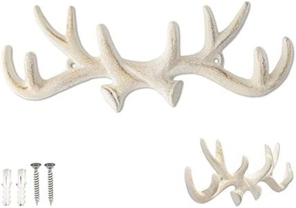 Comfify Vintage Cast Iron Deer Antlers Wall Mounted Hooks | Antique Finish Metal Clothes Hanger Rack w/Hooks | Includes Screws and Anchors | in Antique White