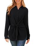 GRACE KARIN Women's Classic-Fit Long Sleeve Lightweight Chiffon Shirt with Buttons Elegant Tie-Waist Solid Color Blouse for Office Work Casual Tops for Ladies M Size 12 Black