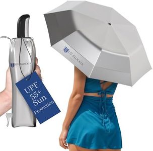 UV-Blocker Travel Sun Protection UV Umbrella - Auto Open - Double Vented Canopy - Windproof Sun Umbrella - 55+ UPF - 44"