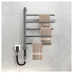 Towel Warmer Heated Towel Racks, 5-Bar Rotatable Towel Rack with Timer, 1H-8H, 82W Wall Mounted Towel Warmer Racks, Constant Temperature Heated Towel Warmer for Bathroom, Kitchen, Grey