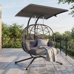 UDPATIO Hanging Egg Chair, Double Swing Chair with Stand, Adjustable Canopy & Footrest, Outdoor Wicker Hammock with 20cm Thick Cushion, Heavy Duty 280KG Capacity for Garden & Patio, Grey