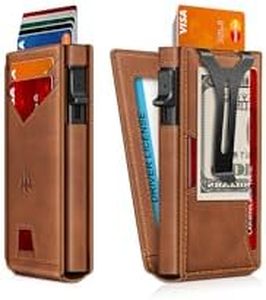 Ruiici Wallet for Men, Slim Minimalist Wallet with Money Clip&ID Window, RFID Blocking Pop-Up Credit Card Holder, Smart Auminum Mens Wallet Holds 9-13 Cards (Gift Box) (Brown)