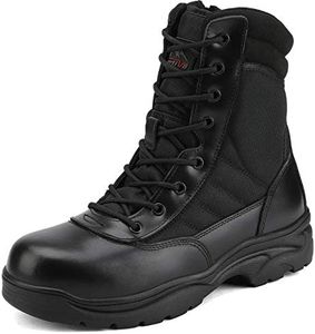 NORTIV 8 Mens Steel Toe Work Boots Safety Industrial Anti-Slip Tactical Boots Size 6.5 Wide Trooper-Steel-W, Black-t