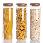 Kanwone Airtight Food Storage Containers Set of 3, 54 Ounce Glass Storage Containers with Bamboo lids, Clear Glass Canisters for Pantry, kitchen, Flour, Sugar, Tea, Coffee, Snack, Cookies, Rice, Spice and Herbs