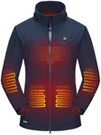 DEWBU Soft Shell Heated Jacket for Women with 12V Battery Pack and Detachable Hood Outdoor Electric Heating Coat, Dark Blue, L