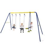 HLC Metal Kids Garden Swing Set with Glider for Toddler Heavy-Duty A-Frame with 2 Seats and 1 Swing Glider for Outdoor Backyard, Ages 3-10, Hold up to 440lbs