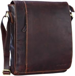 STILORD 'Paul' Bolso de Mensajero de Cuero Vintage para Hombre Bolsa Bandolera o de Hombro para Tablet o portátil de 13,3 Pulgadas de auténtica Piel, Color:Cognac marrón Oscuro