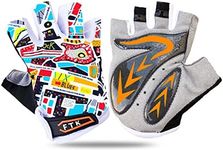 Kids Junior Cycling Gloves Outdoor Sport Road Mountain Bike, Fit Boy Girl Youth Age 2-10, Gel Padding Bicycle Half Finger Pair (Red, Large)