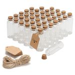 50 Pcs 20ml Mini Glass Bottles with Cork Stoppers, 29x64mm DIY Decoration Tiny Glass Jars, Mini Vials Cork, Message Wishing Bottle with Label Tags and String for Arts Crafts, Decoration, Party Favors